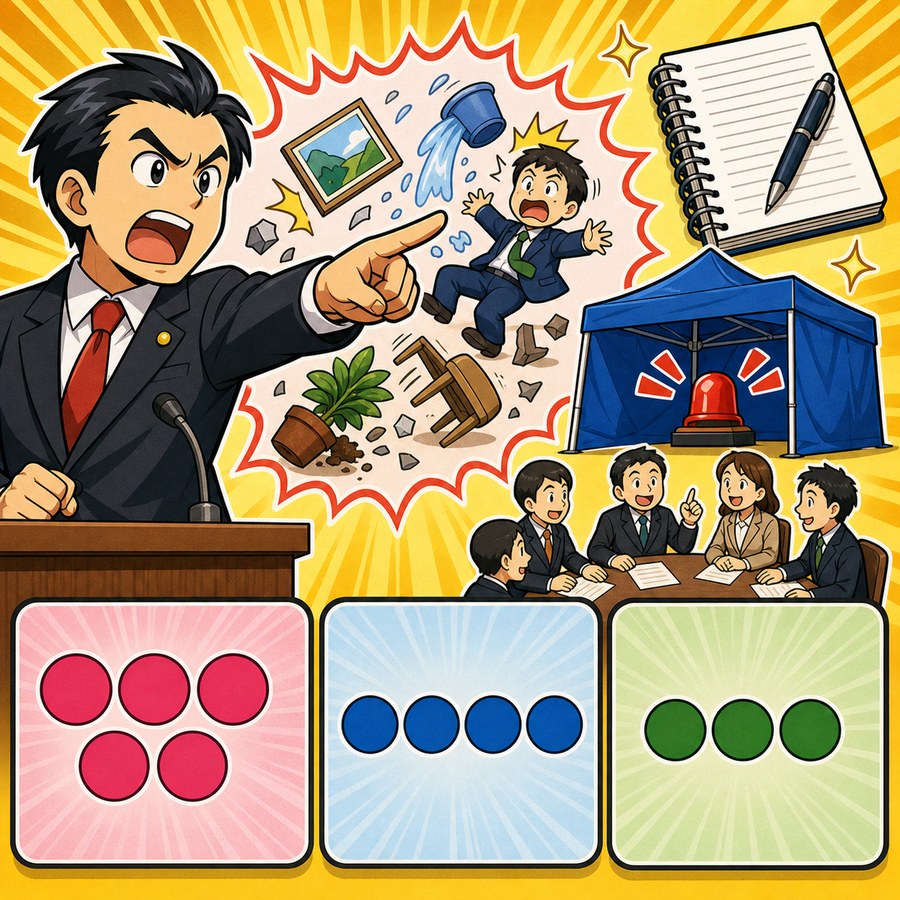 国会の議決数と定足数のゴロを表す漫画風イラスト